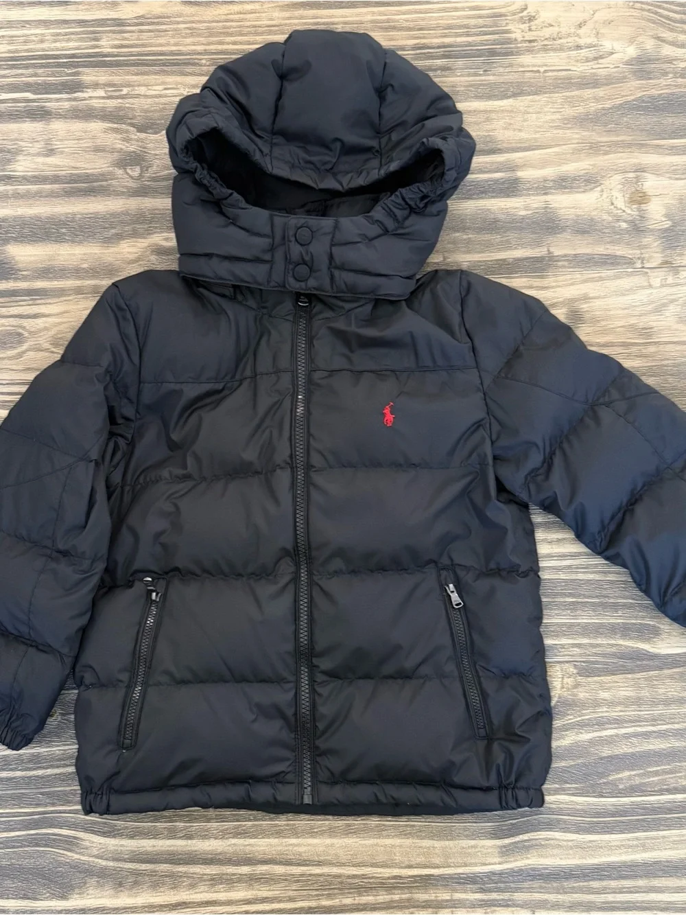 Ralph Lauren Polo Kid’s Black Puffer Jacket with Red Logo